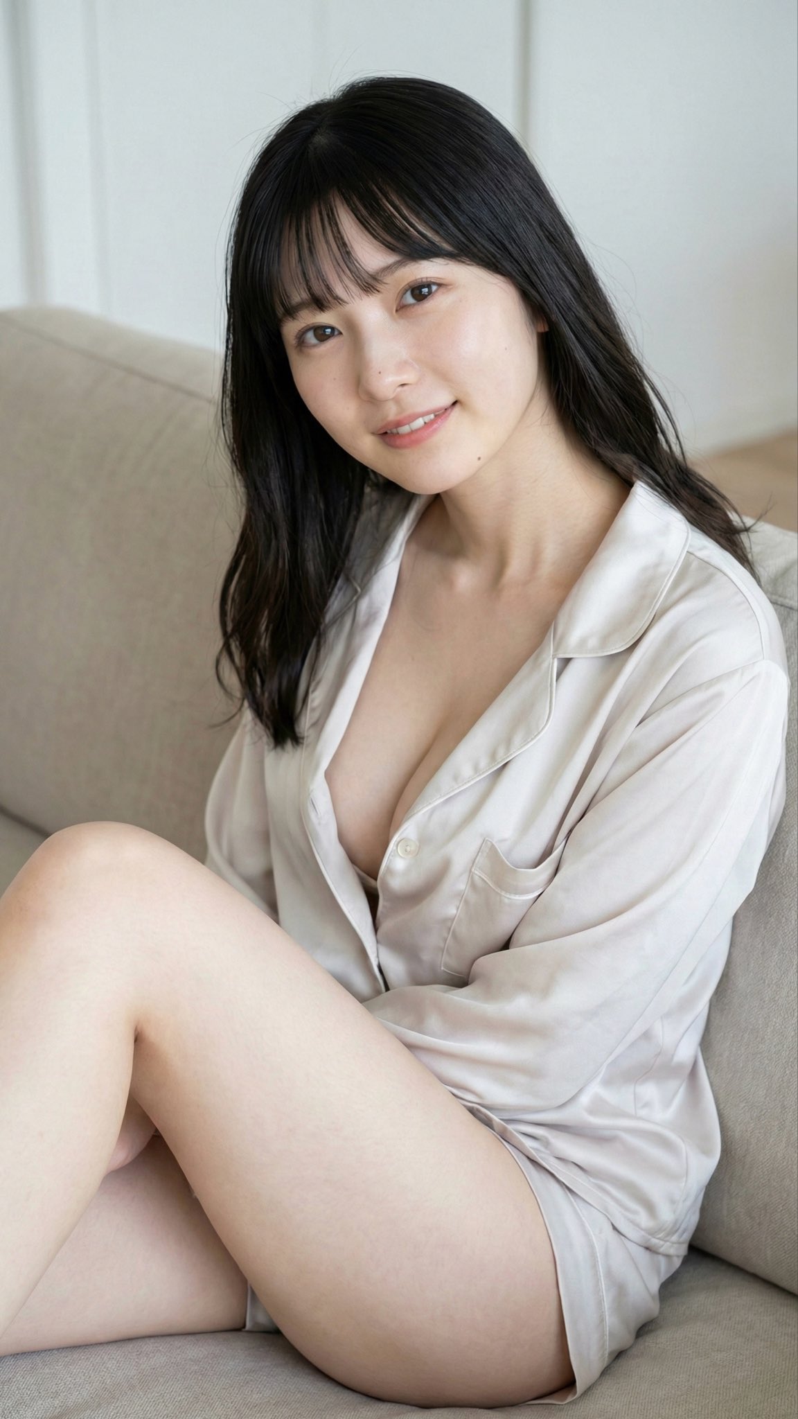 美女穿睡衣沙发上松弛感拉满图片_3