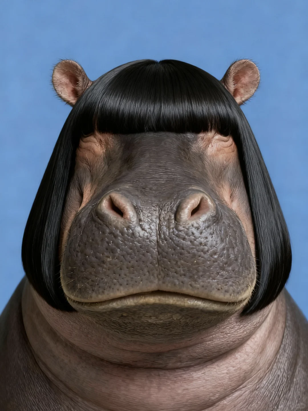 河马搞怪发型自拍照图片_2