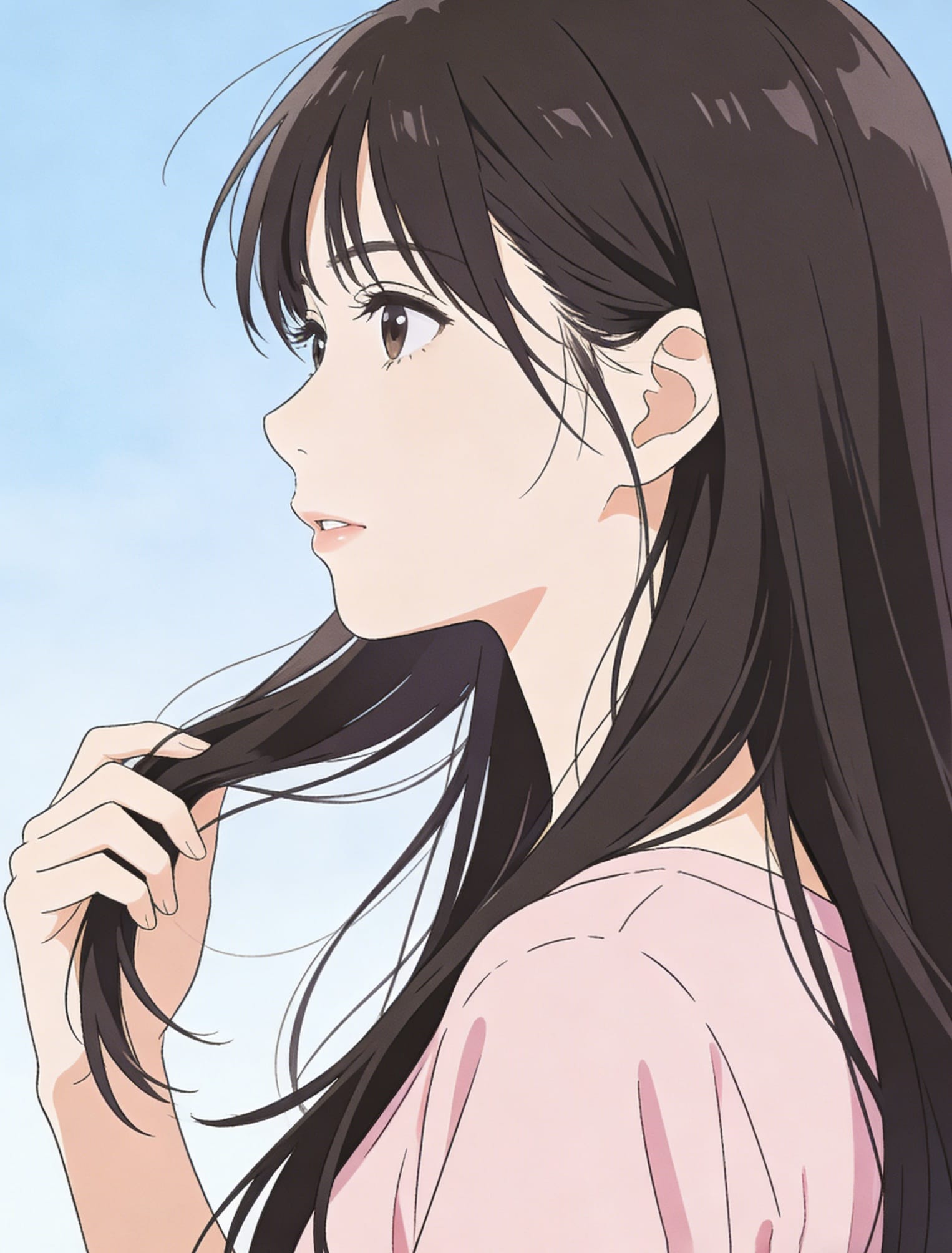 二次元女生撩头发动作,动漫女生侧面撩头发的图片_3