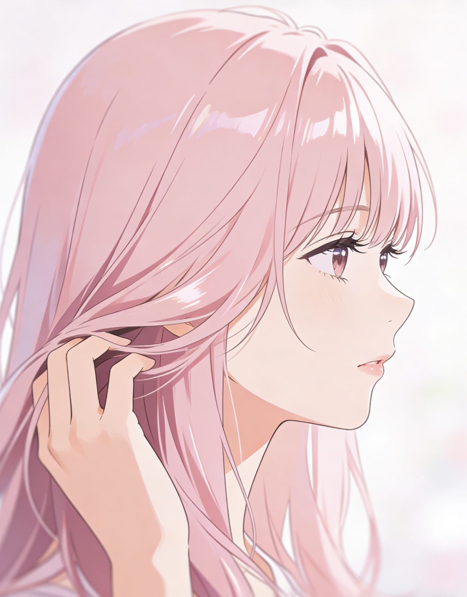 二次元女生撩头发动作,动漫女生侧面撩头发的图片_1