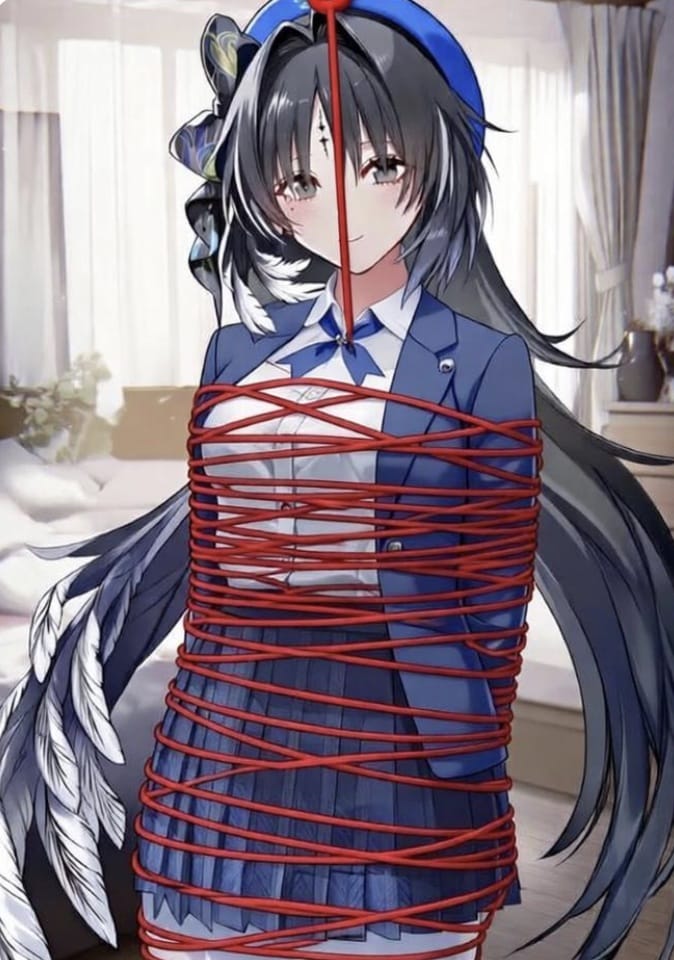 手游二创的秧秧鸣潮红绳驷马吊悬束手束脚图片_1