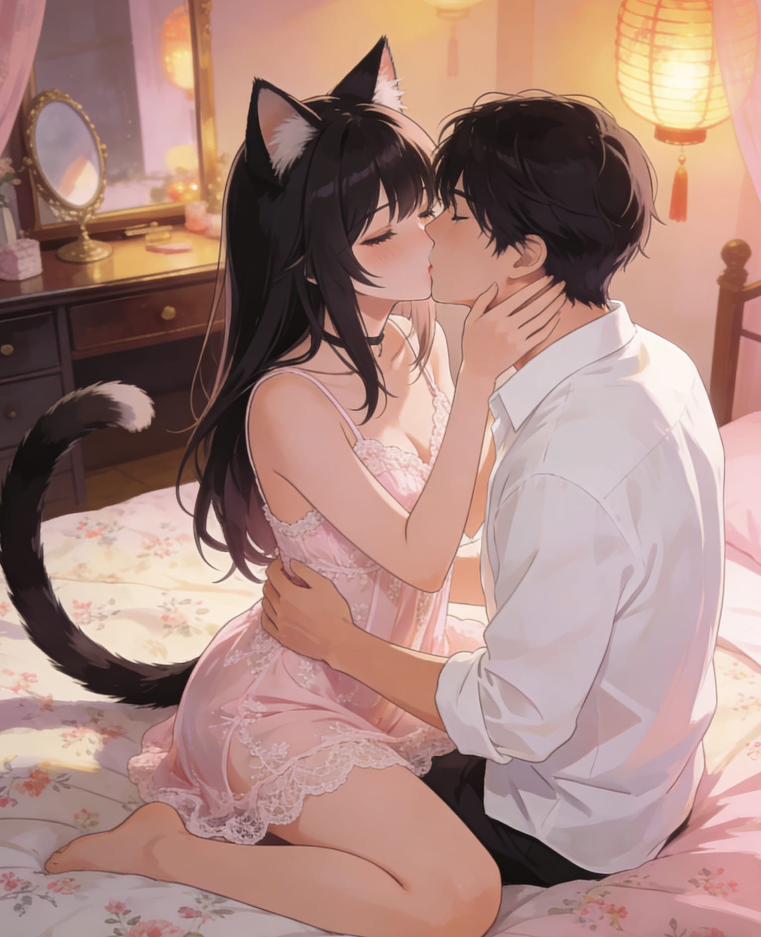 猫娘和他的如意郎君闺房接吻猫娘拔萝卜二次元图片_1