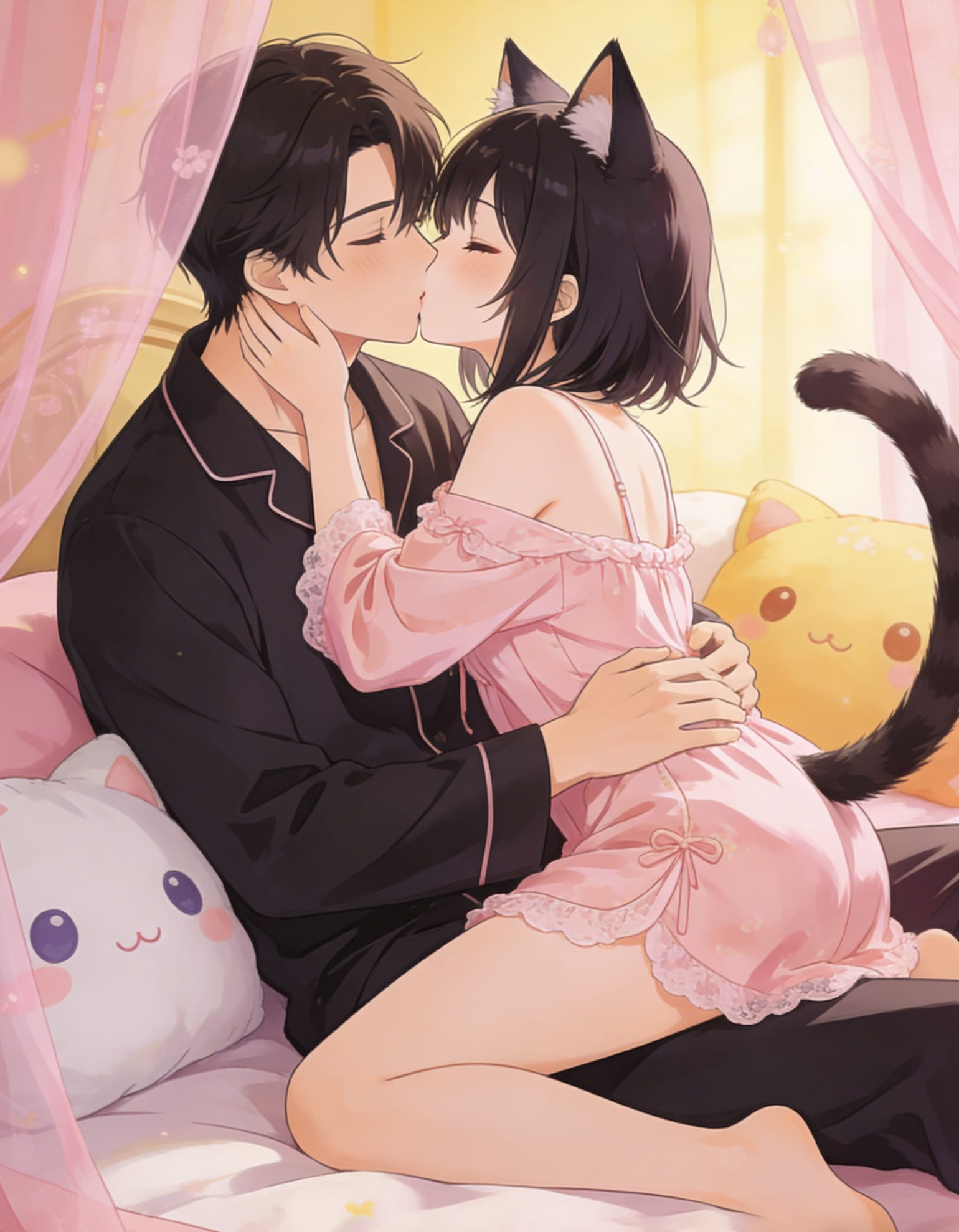 猫娘和他的如意郎君闺房接吻猫娘拔萝卜二次元图片_2