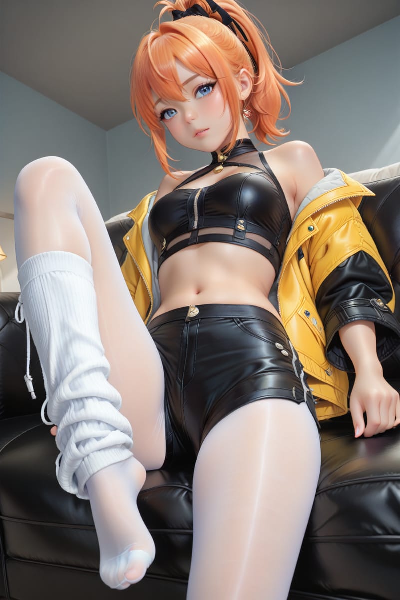 王者荣耀同人二创姬小满白丝连裤袜黑皮裤二次元图片_1