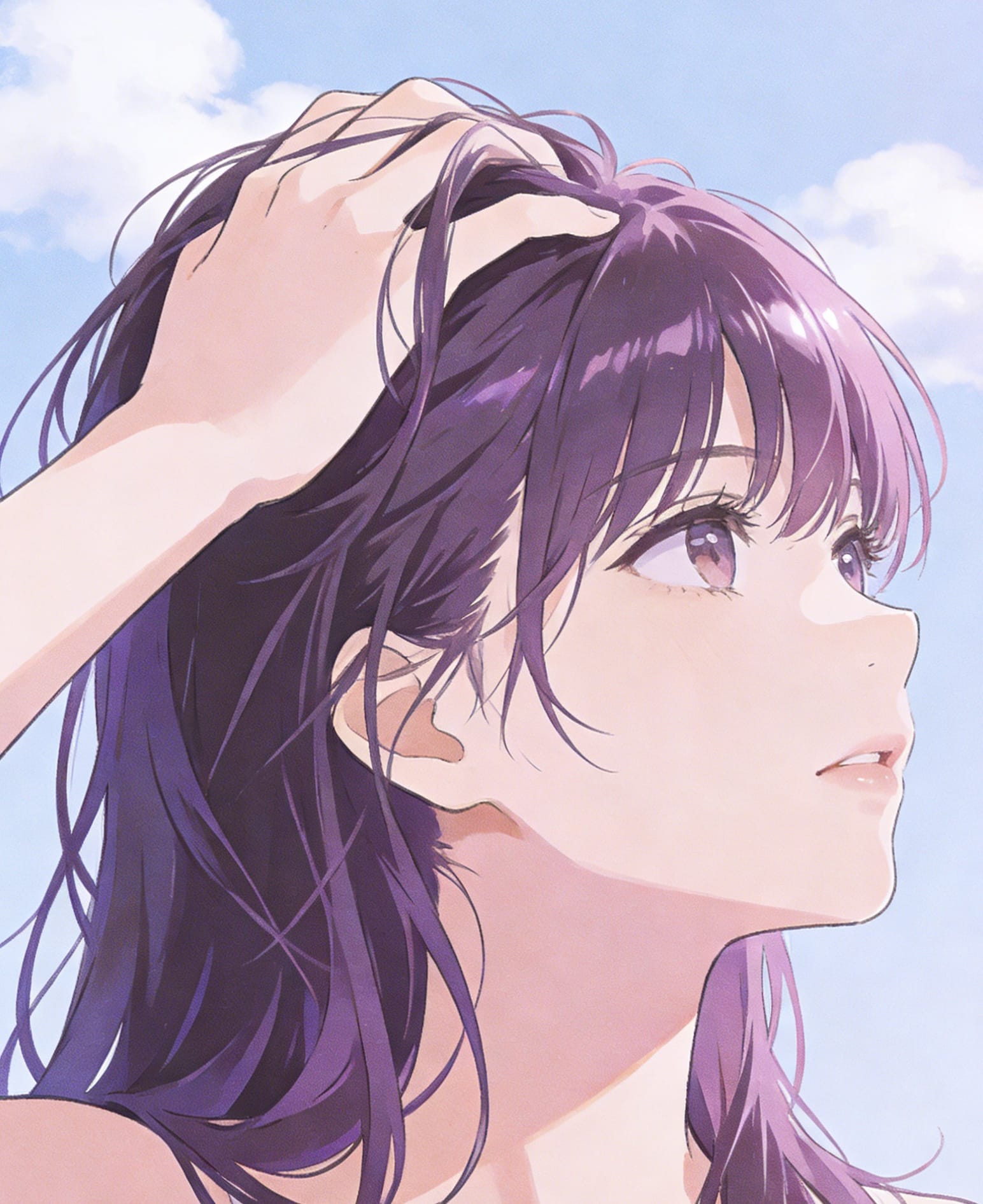 二次元女生撩头发动作,动漫女生侧面撩头发的图片_2