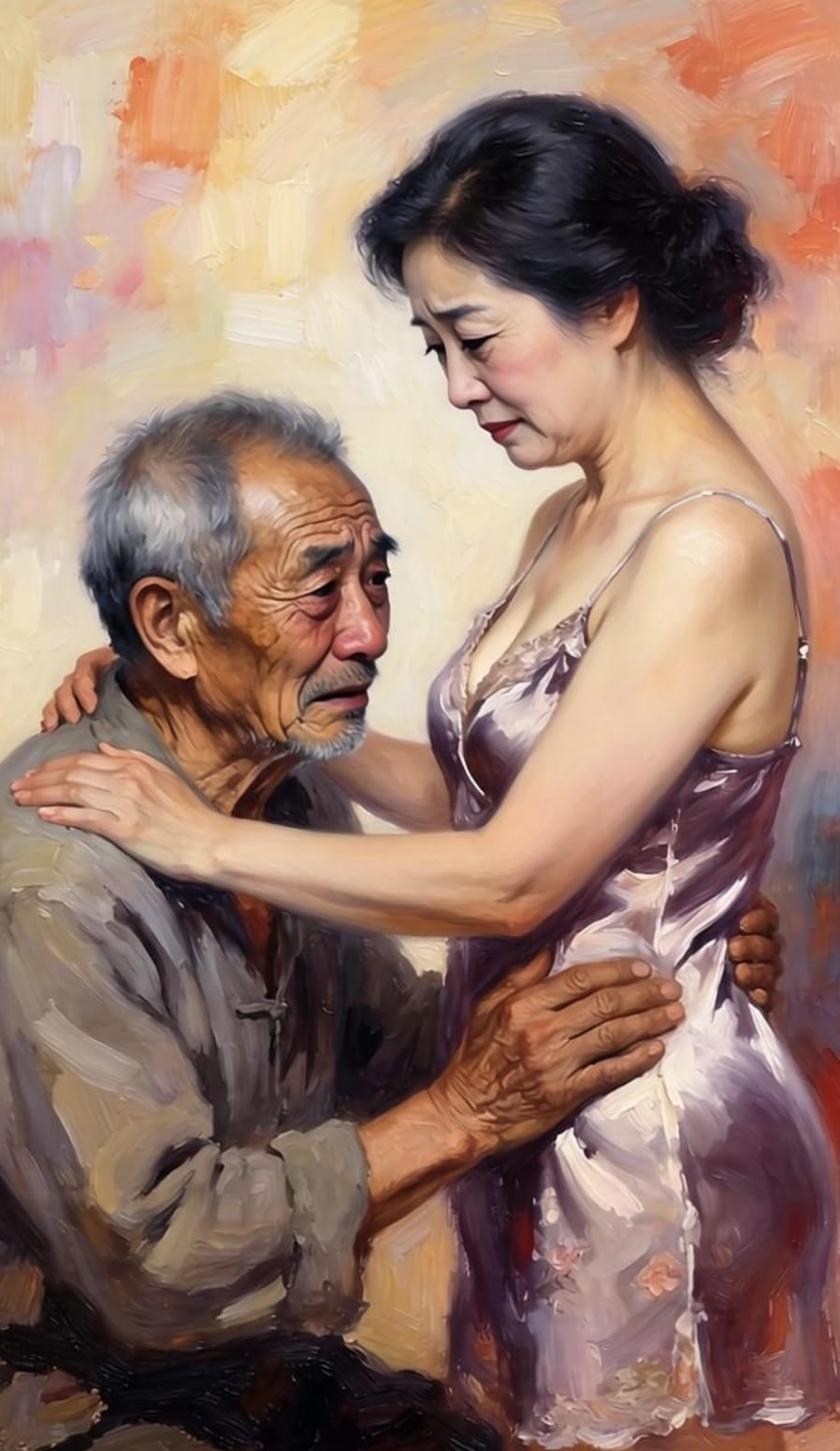 老头打工一天回家就饿了要吃的,老头跪在两腿之间吃奶_1