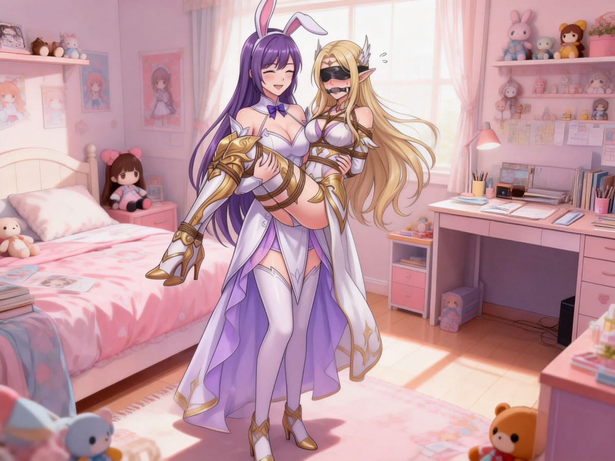 国外画师分享的二次元无束手束脚戴口球眼罩图片大全_2