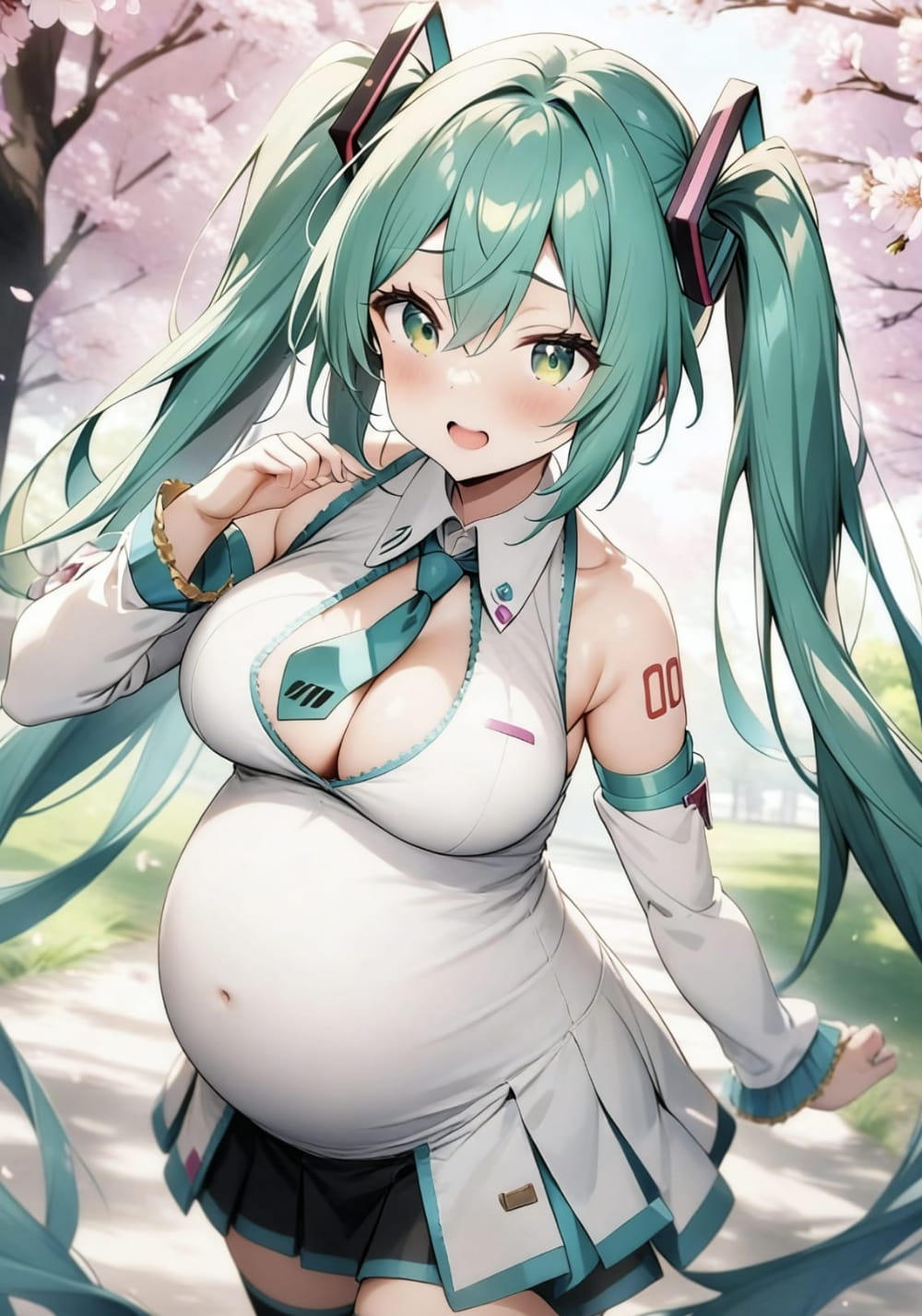 怀孕的样子初音未来的肚子膨胀无限变大二次元图片_2