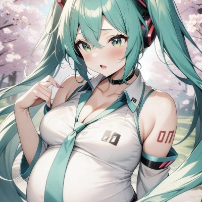 怀孕的样子初音未来的肚子膨胀无限变大二次元图片