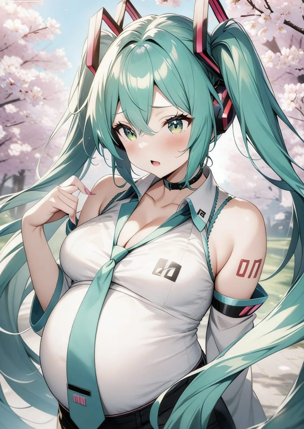 怀孕的样子初音未来的肚子膨胀无限变大二次元图片_3