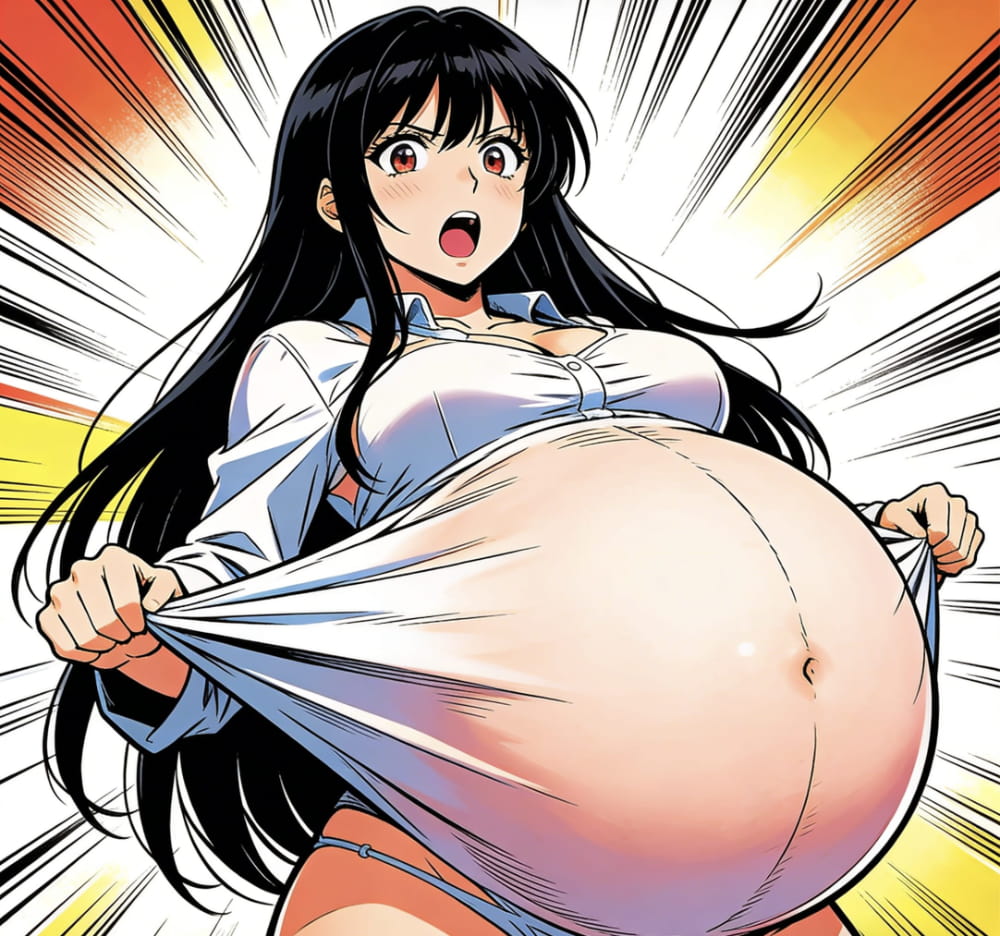 二次元美女肚子膨胀变大图片_2