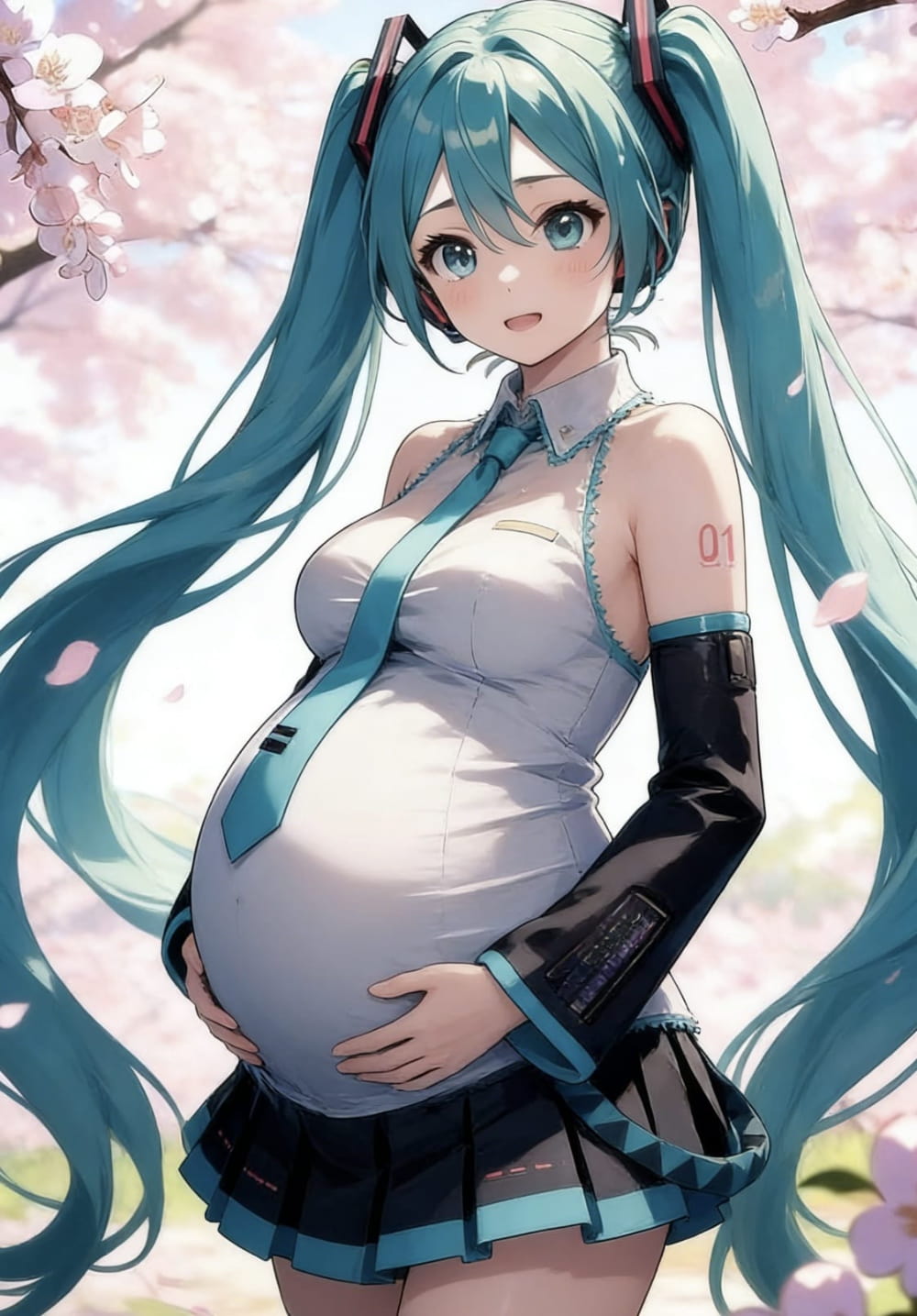 怀孕的样子初音未来的肚子膨胀无限变大二次元图片_1