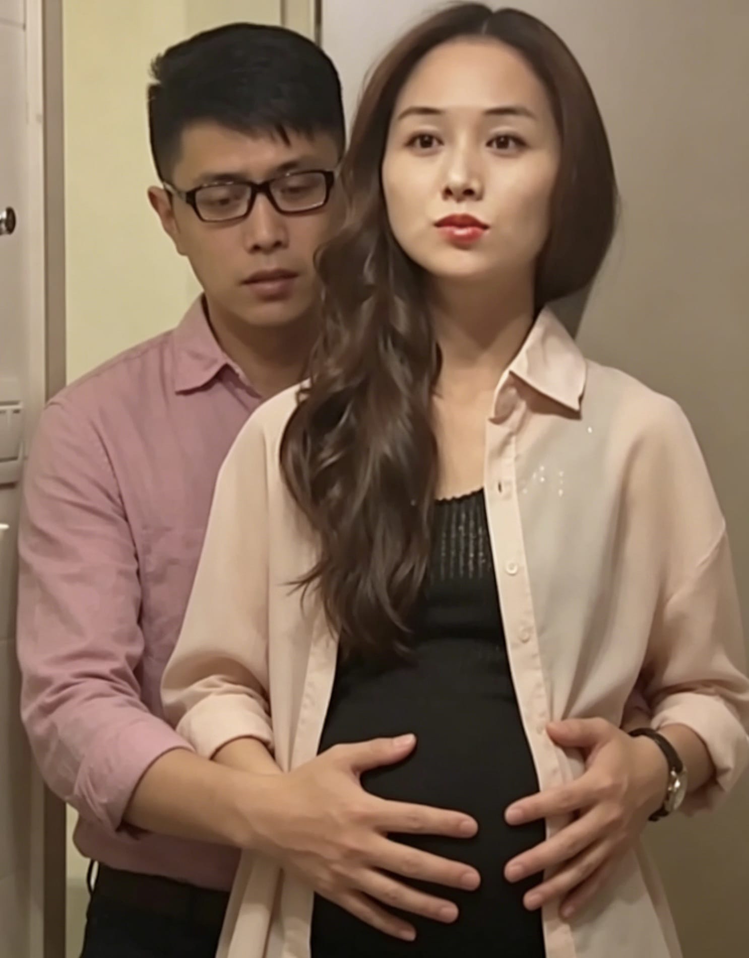 从后面抱着女朋友摸肚子恩爱图片_3