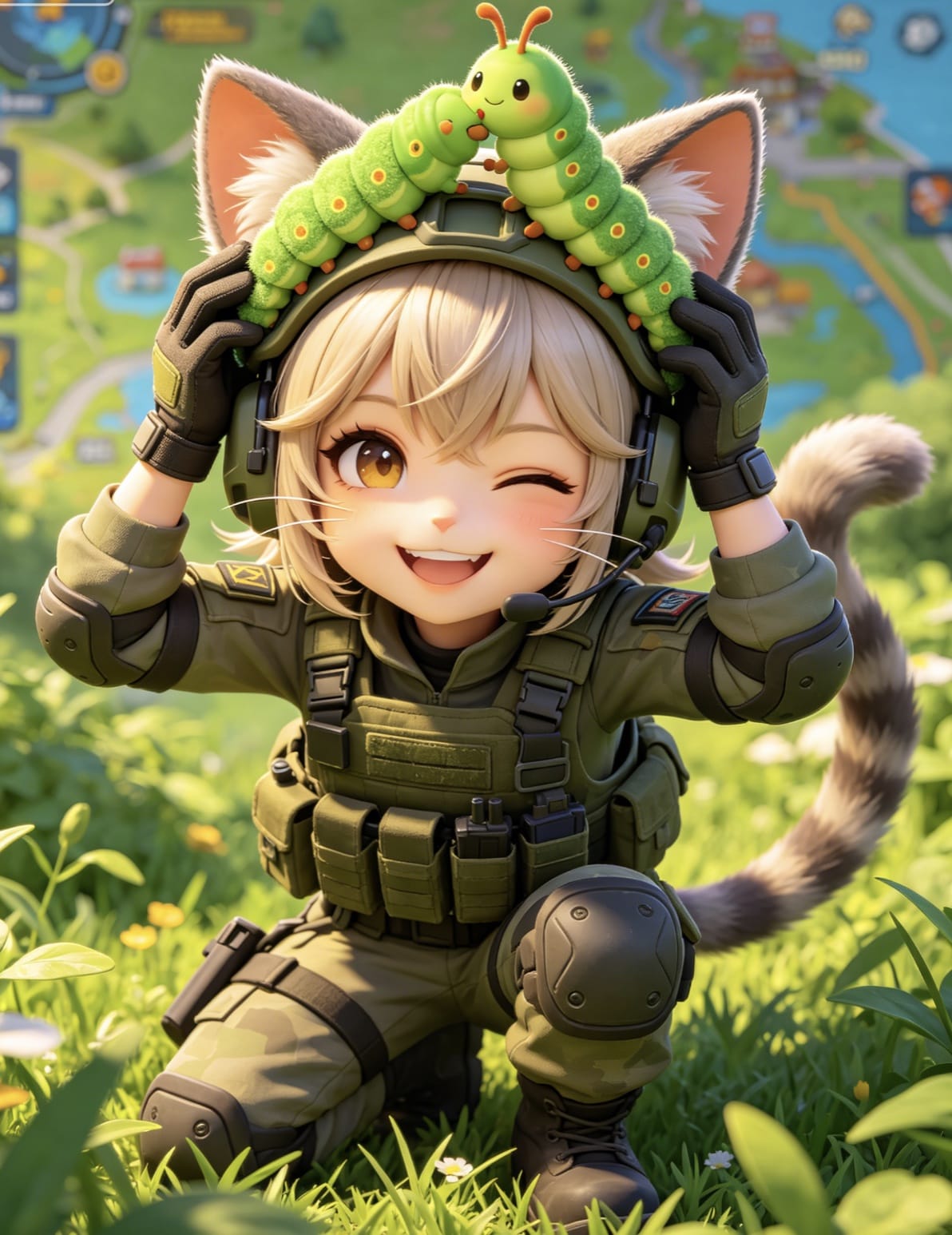 三角洲猫猫耳露娜被毛毛虫挠痒痒二次元二创图片_3