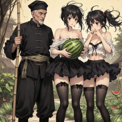 瓜园老汉和两个偷瓜女二次元图片